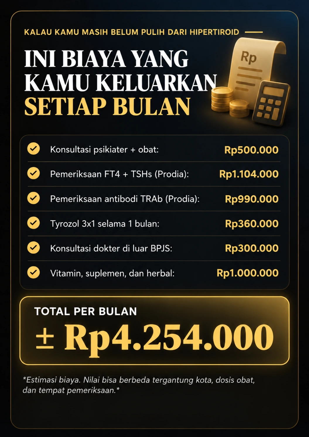 Ilustrasi estimasi biaya bulanan ketika masih belum pulih dari hipertiroid