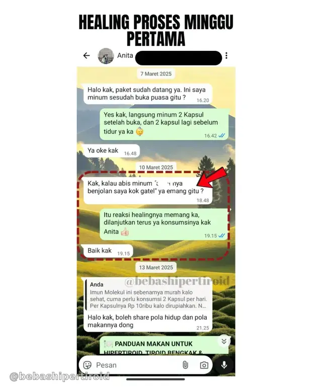 Perkembangan Anita pada minggu pertama proses pemulihan