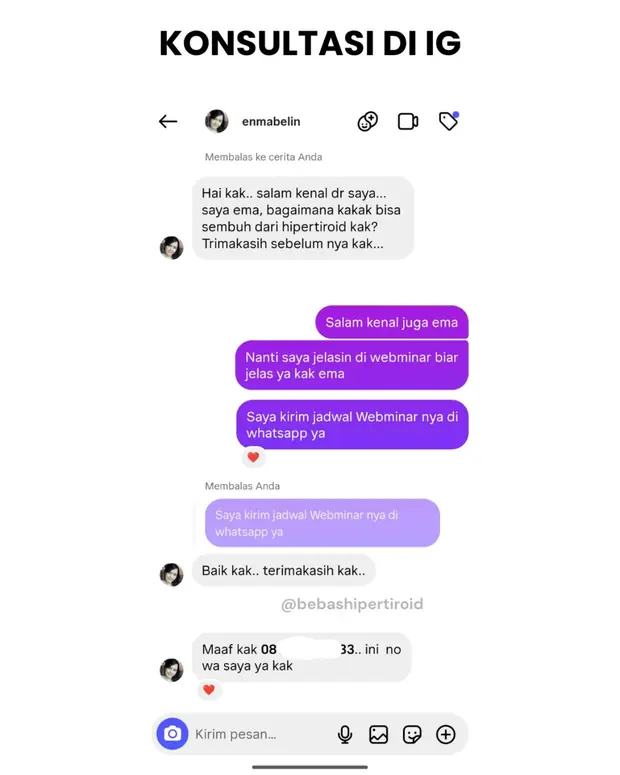 Konsultasi awal Ema tentang hipertiroid melalui Instagram